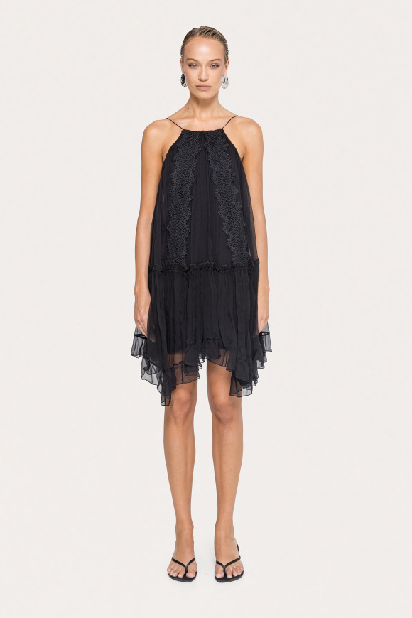 Lace applique silk dress