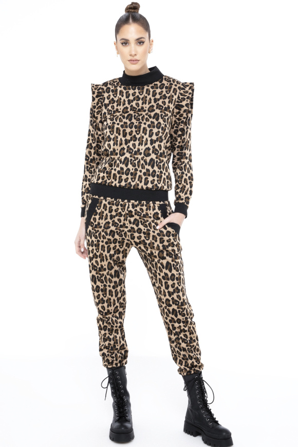 Pantaloni jogger cu imprimeu leopard