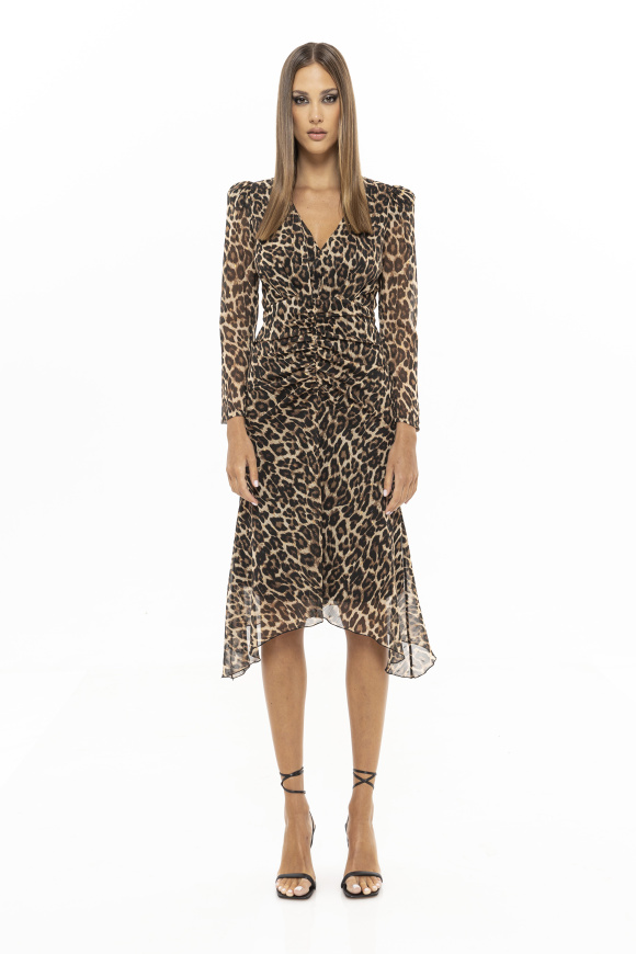 Ruched leopard-print dress