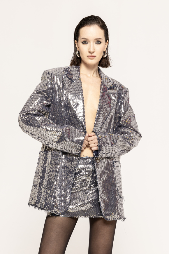Sequin-embellished denim blazer