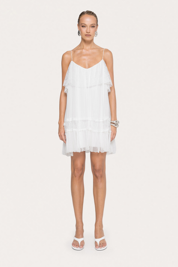 Lace detail silk dress