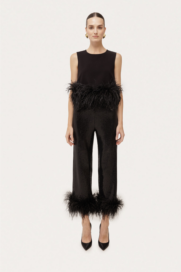 Feather-trimmed crop top