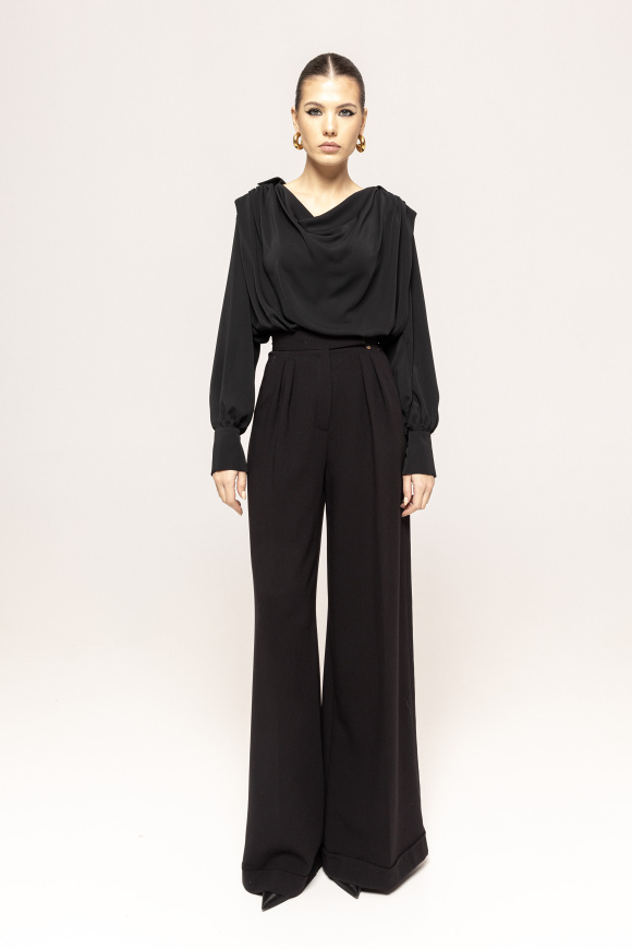 Gathered-drape long-sleeve top