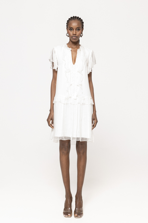 Ruffled silk midi dress