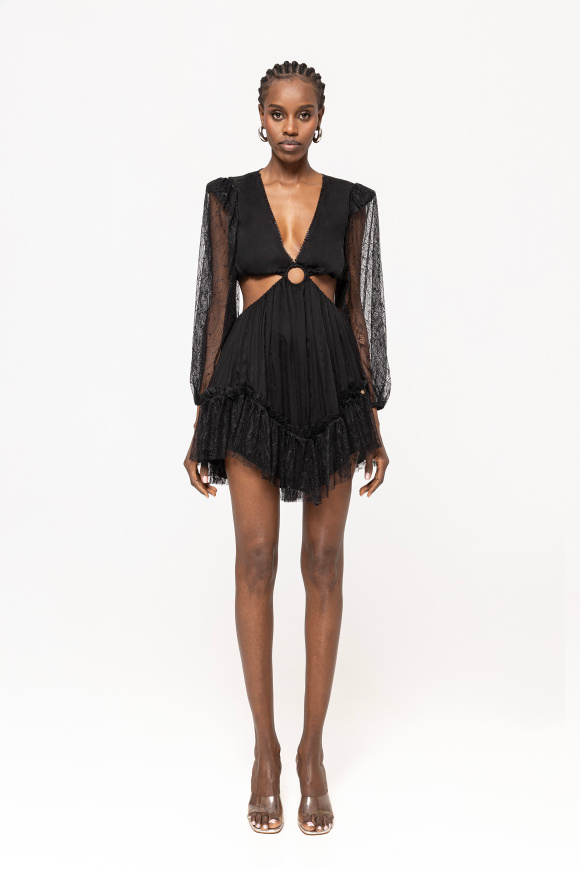 Lace trim silk dress