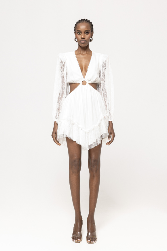 Lace trim silk dress