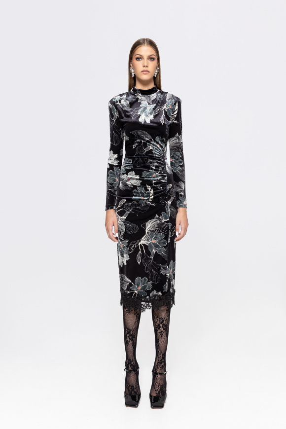 Printed velvet midi dress