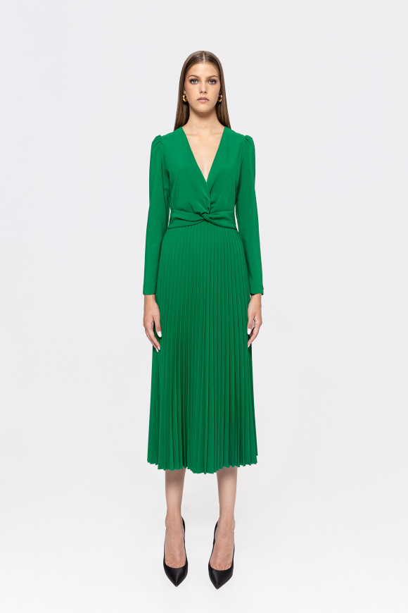 V-neck pleated midi dress