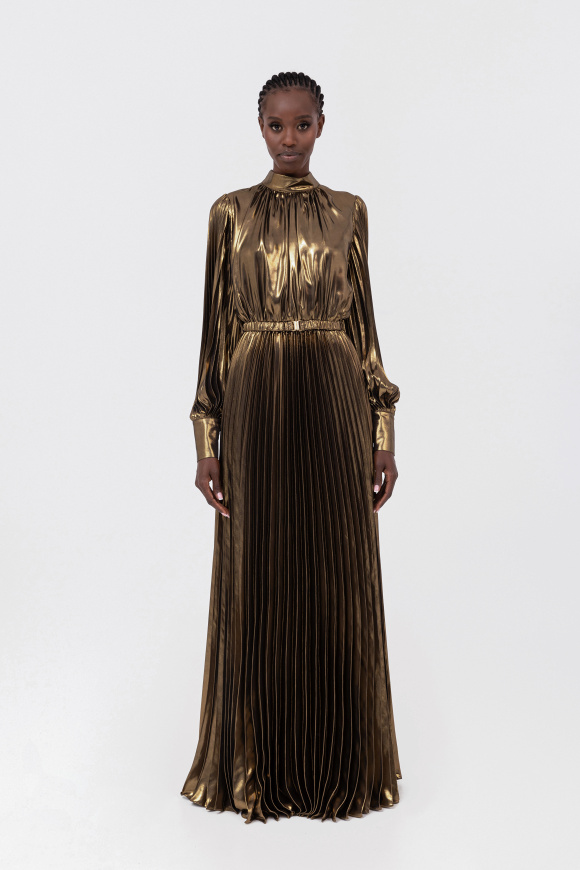 Pleated lamé midi dress