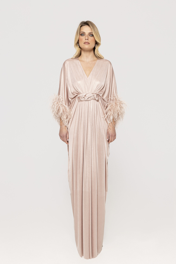 Feather trimmed maxi dress