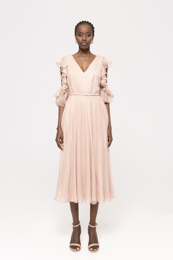 Ruffled silk midi dress