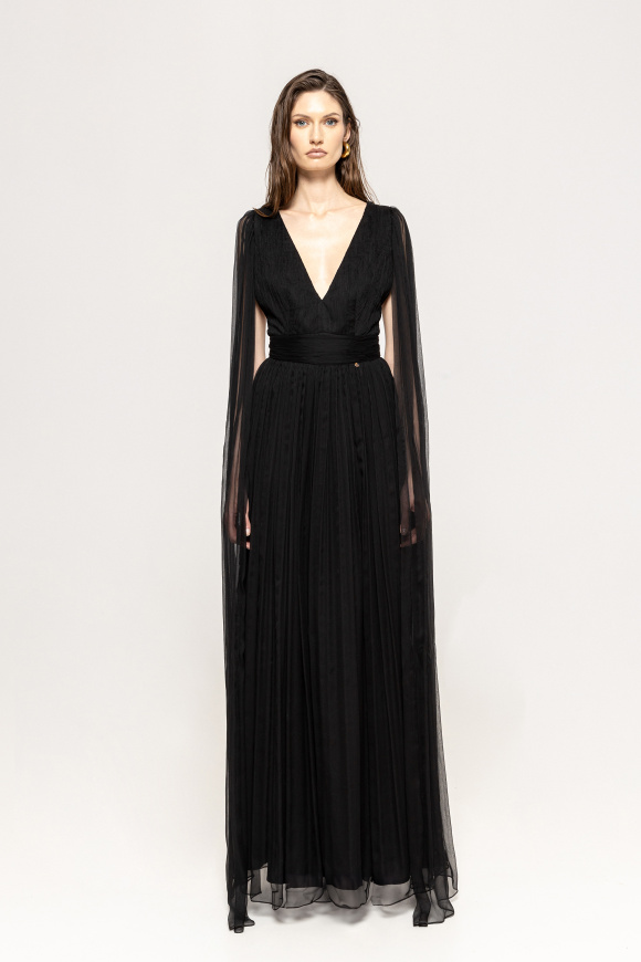 Cape sleeves maxi silk dress