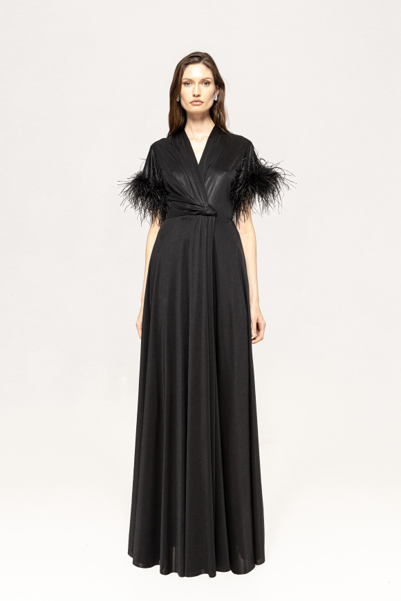 Feather-trimmed maxi dress