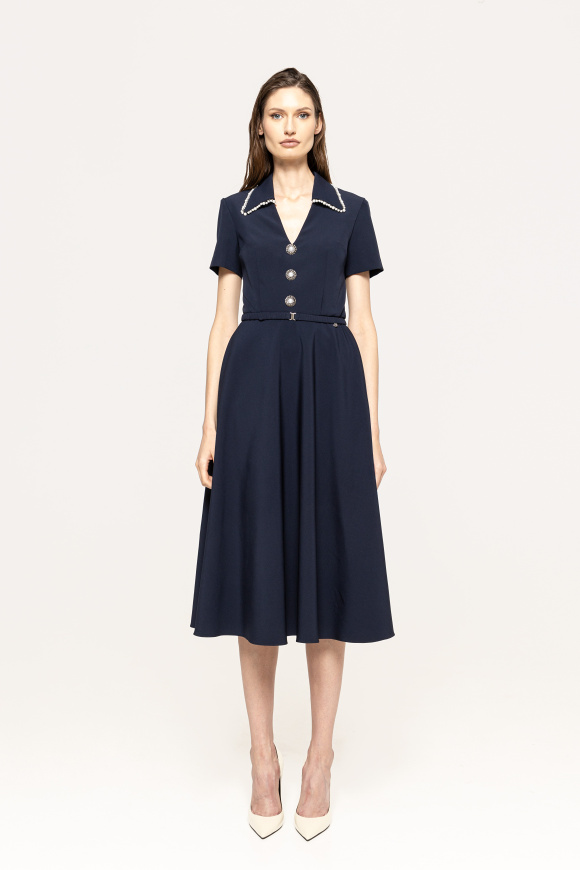 Faux pearl-embellished midi dress