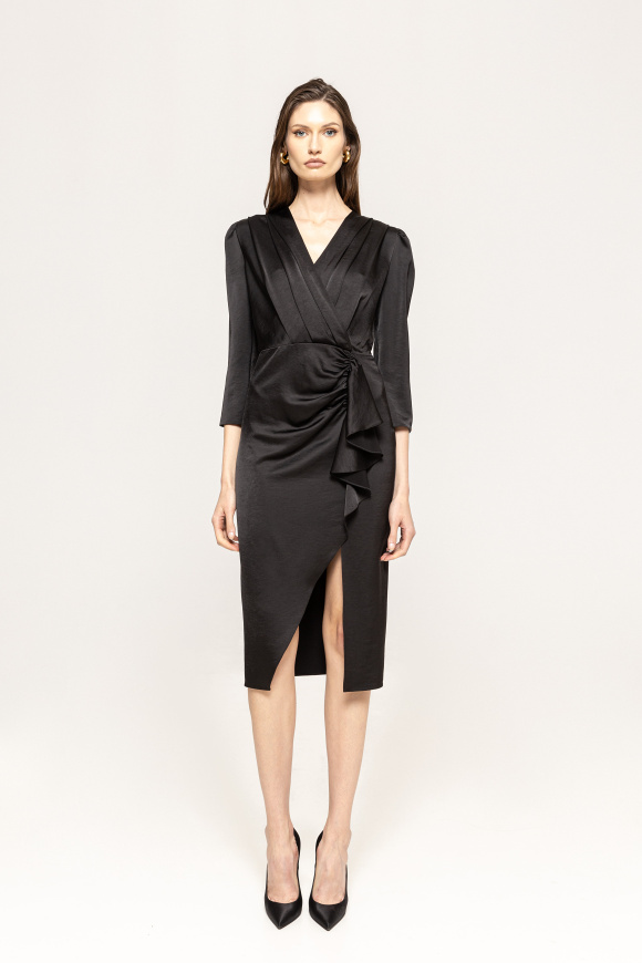 Satin effect viscose midi dress