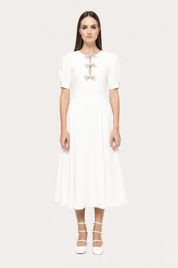 Crystal-bow crepe midi dress