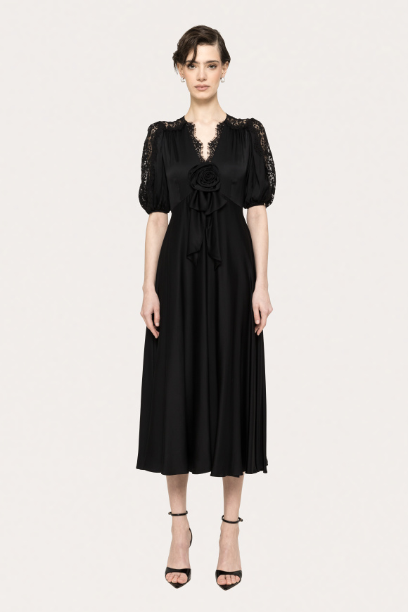 Floral-detail viscose midi dress