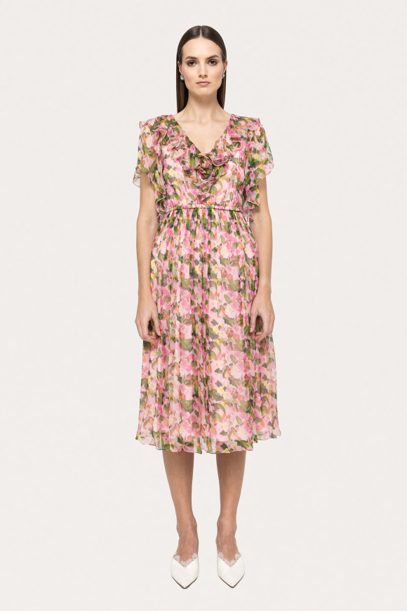 Ruffled silk midi dress