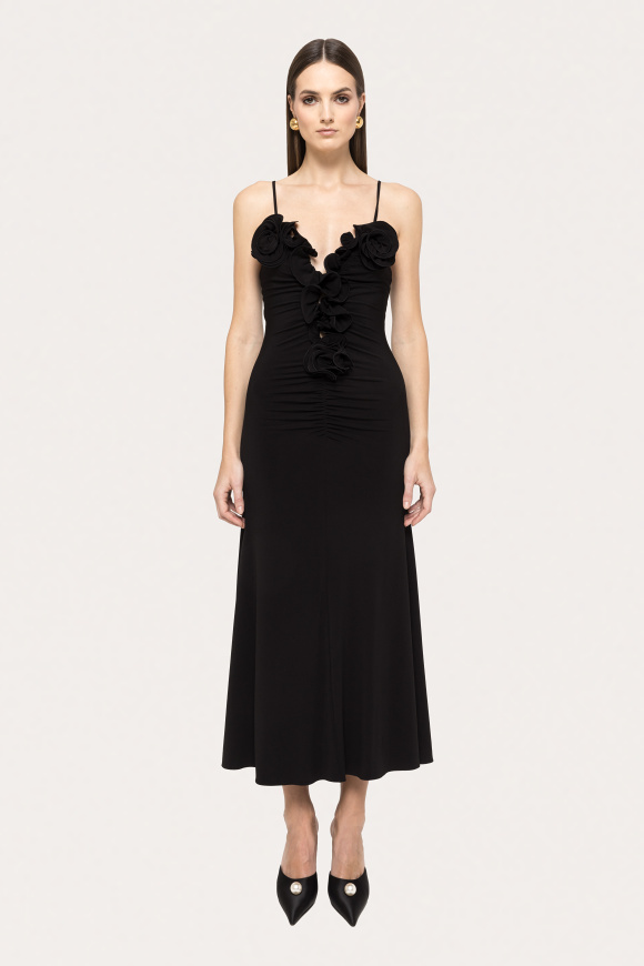 Floral-applique jersey midi dress