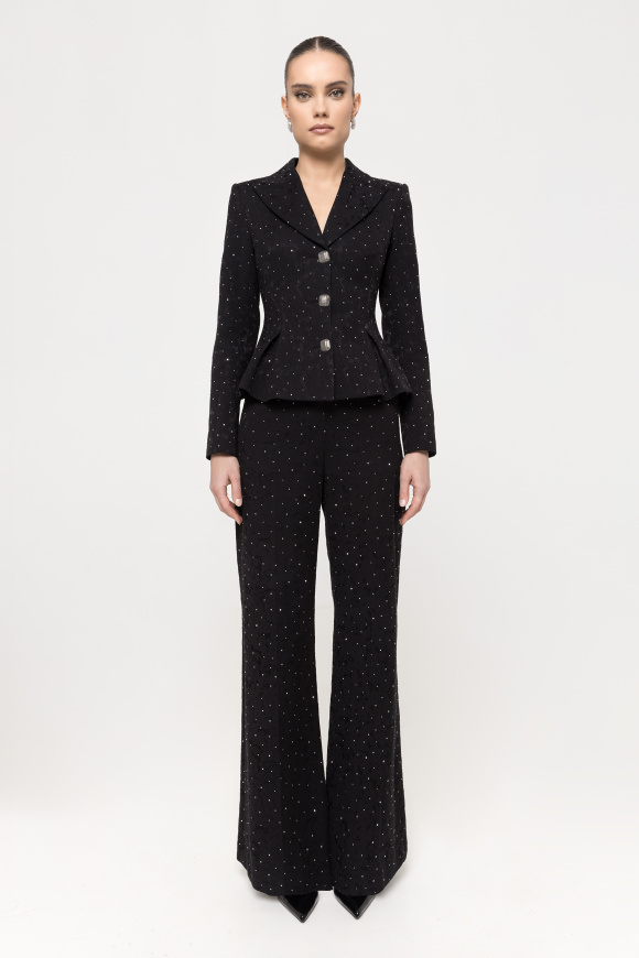 Rhinestone-embellished brocade pants