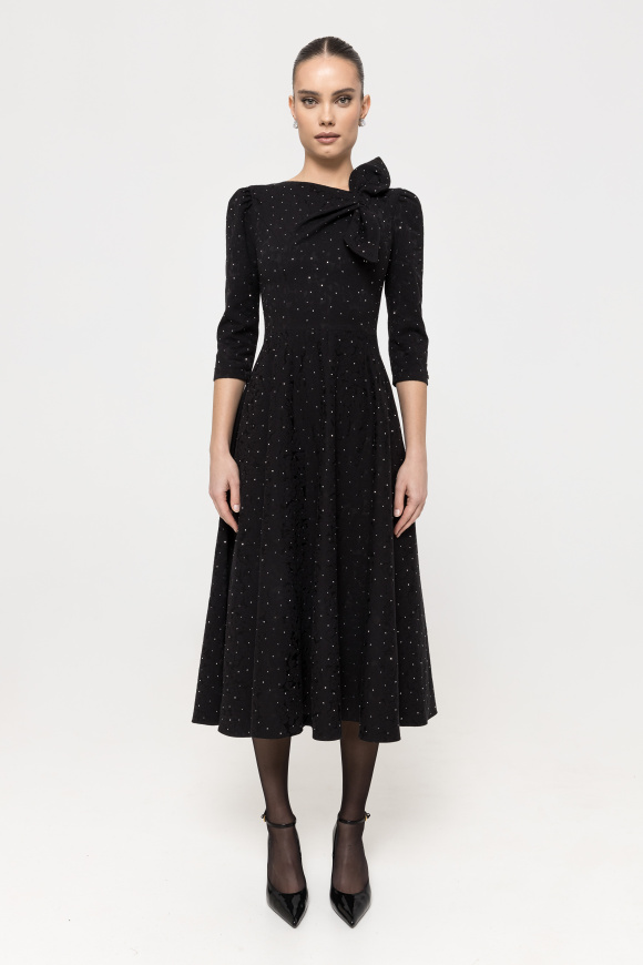 Rhinestone-embellished brocade midi dress