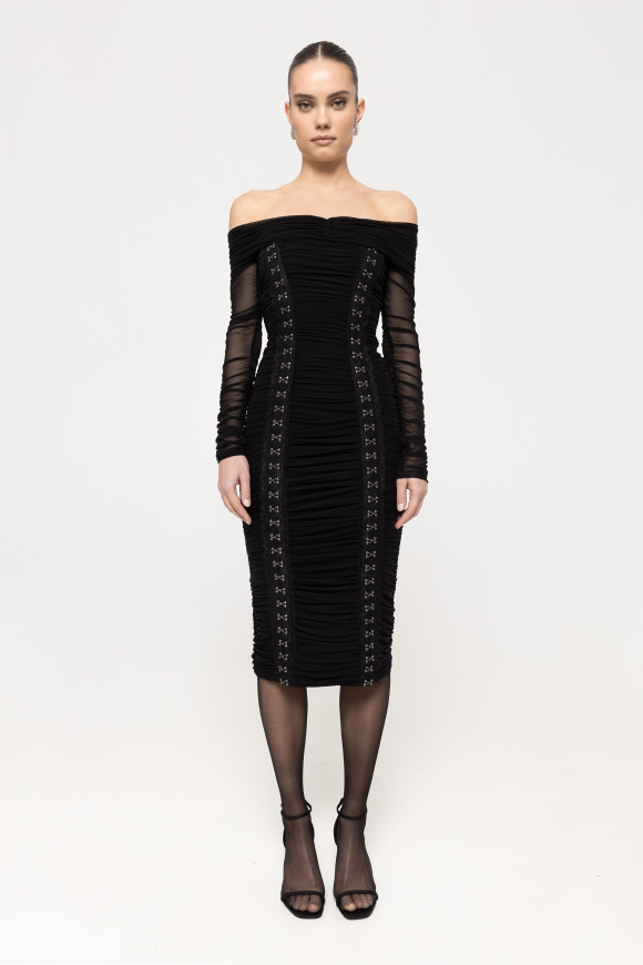 Ruched tulle midi dress