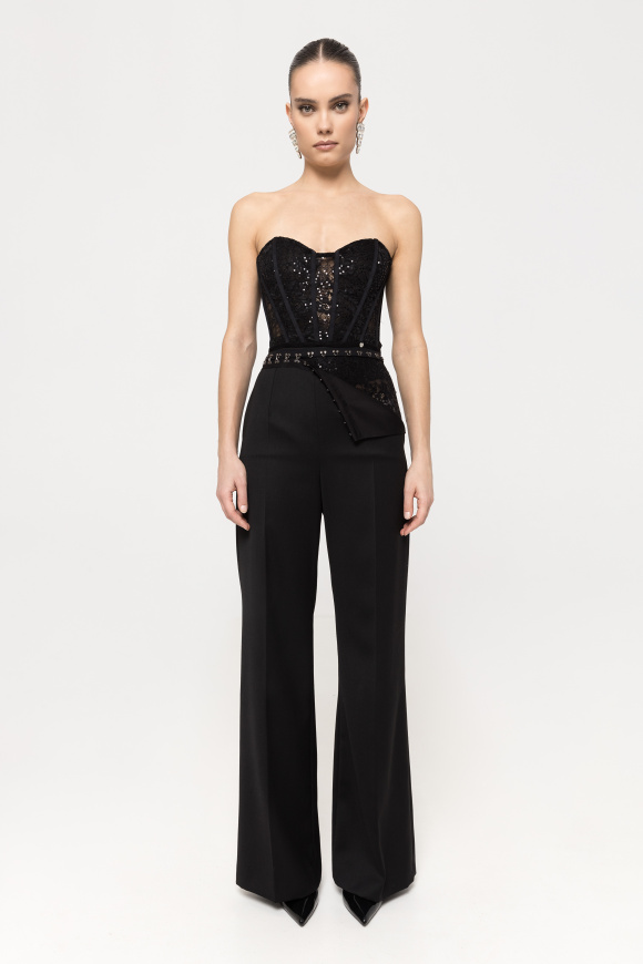 Lace-insert wool pants