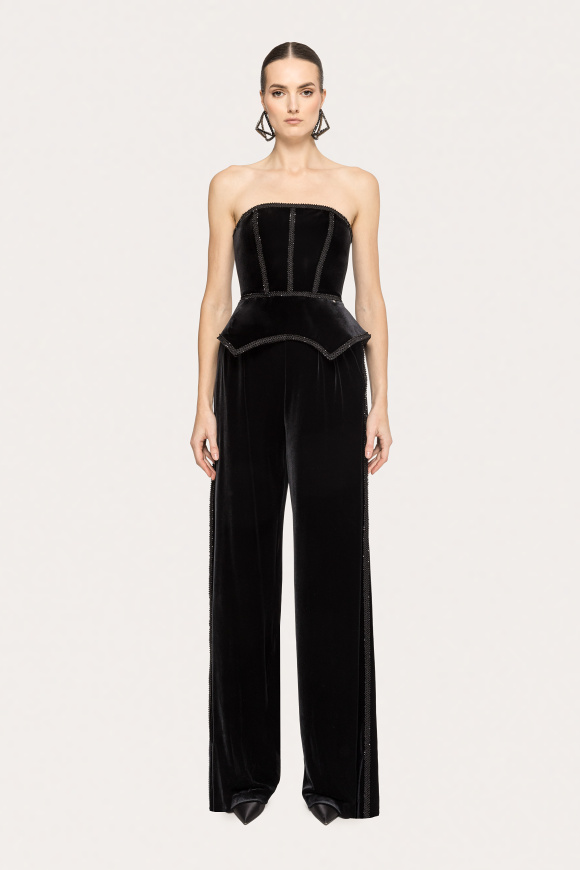 High-waisted velvet pants