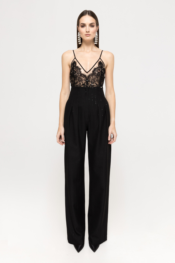 Floral-lace V-neck tulle bodysuit