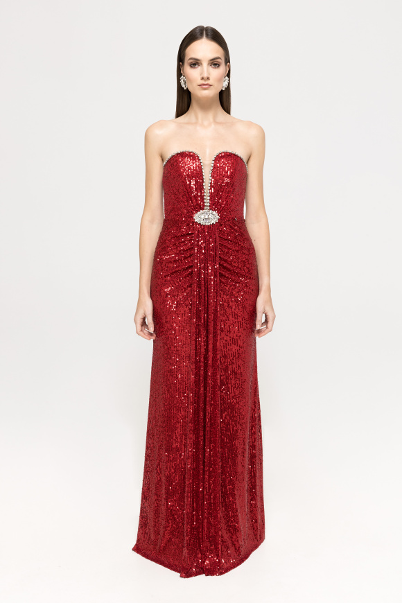 Crystal-embellished sequined maxi dress