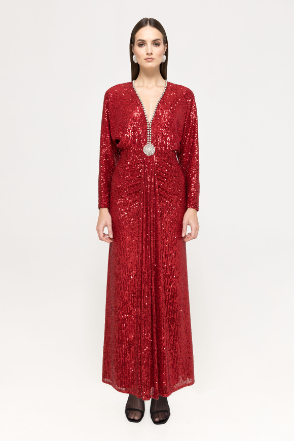 Crystal-embellished sequined maxi dress