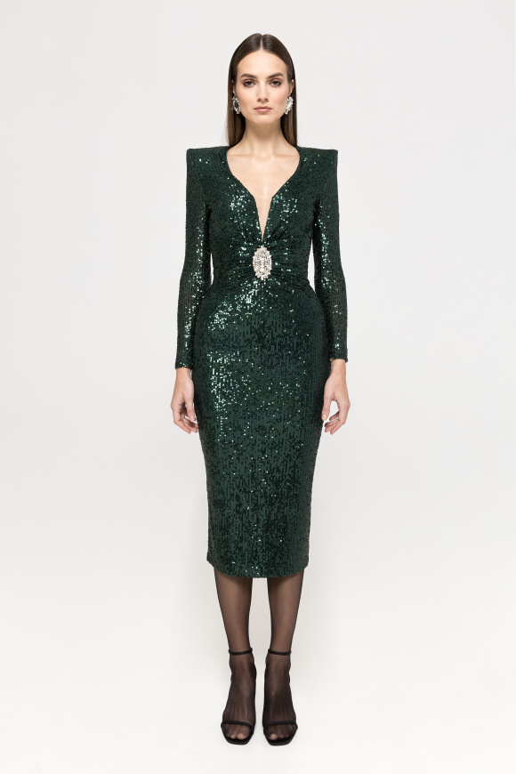 Crystal-embellished sequin midi dress