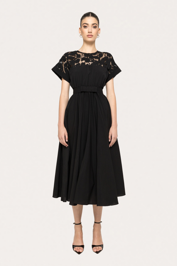 Lace-insert midi dress