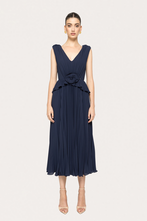 Pleated chiffon midi dress