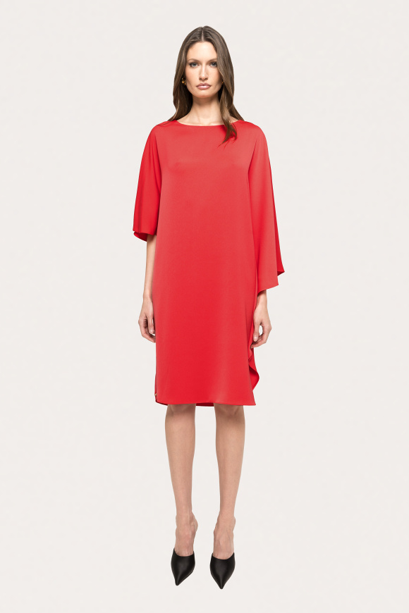 Asymmetric sleeve midi dress
