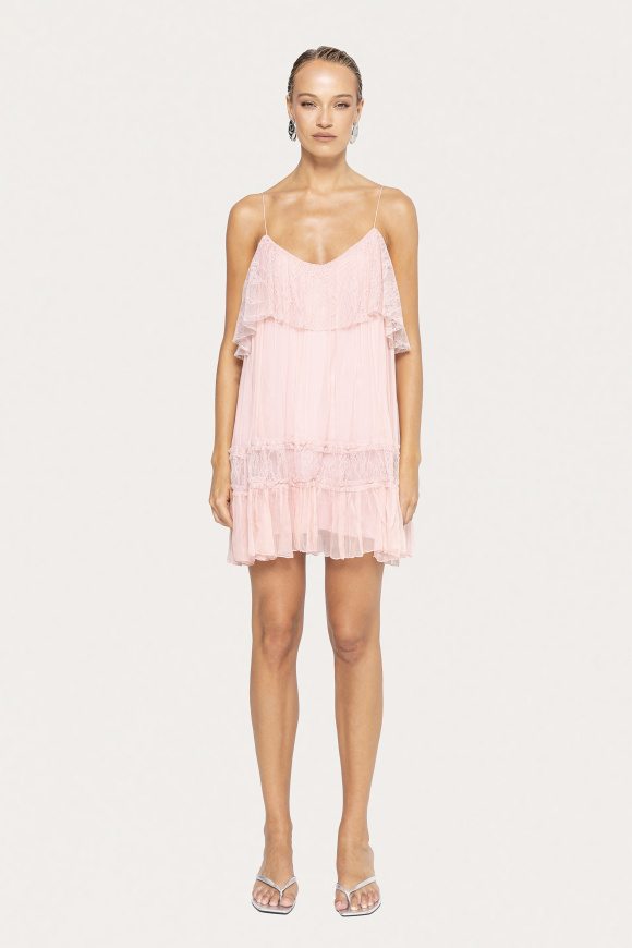 Lace detail silk dress