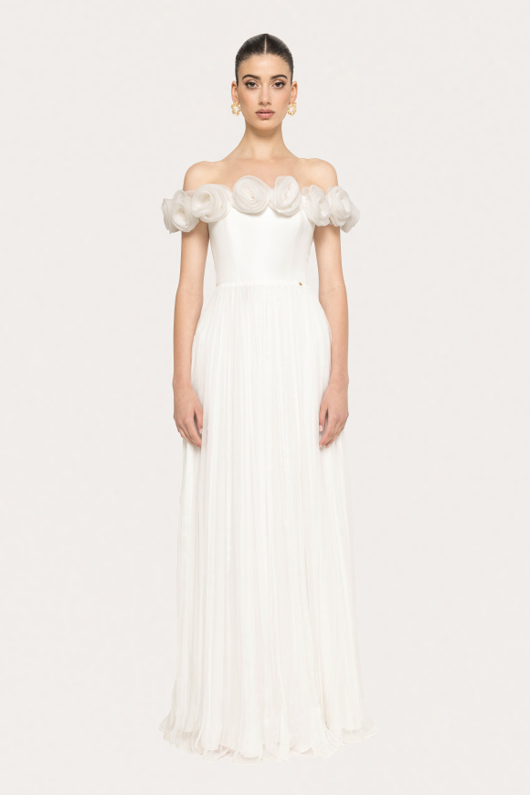 Floral-appliqué silk maxi dress