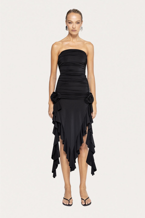Floral-appliqué midi dress