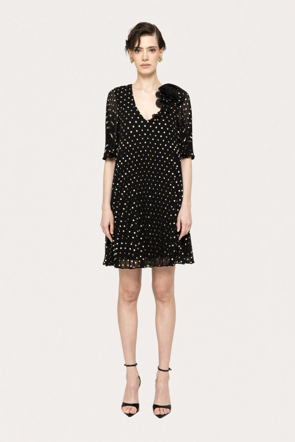 Polka-dots pleated midi dress