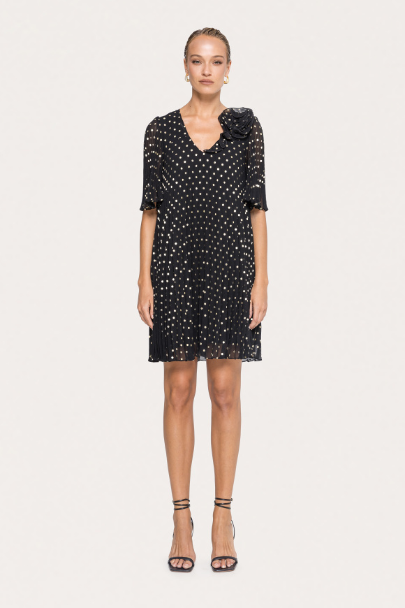 Polka-dots pleated midi dress