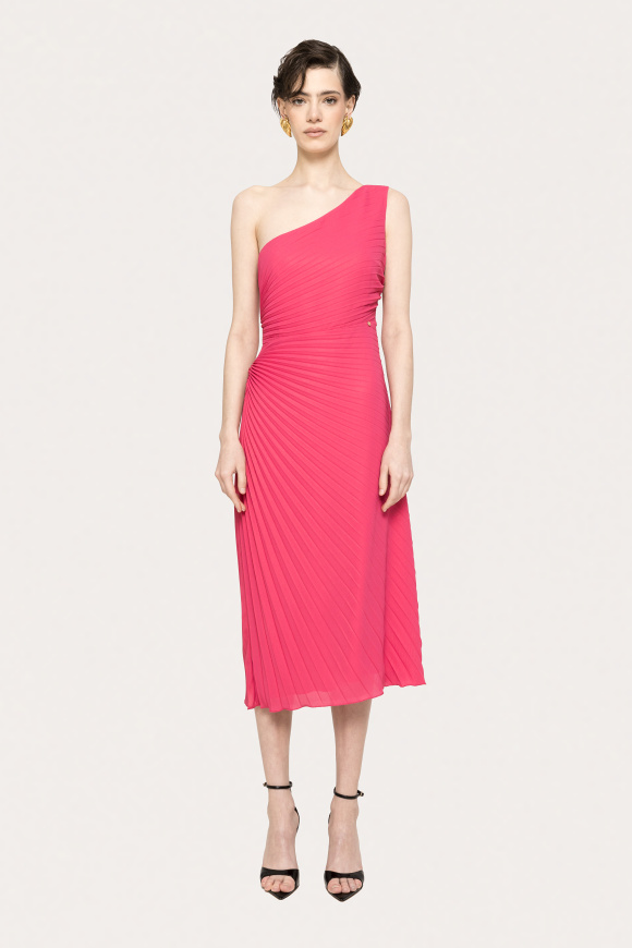 One-shoulder pleated dress