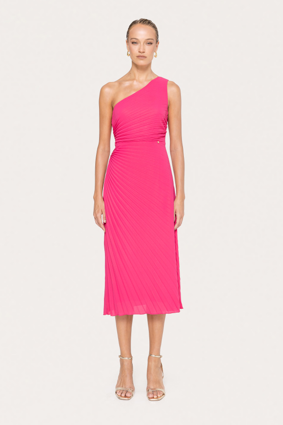 One-shoulder pleated midi dress