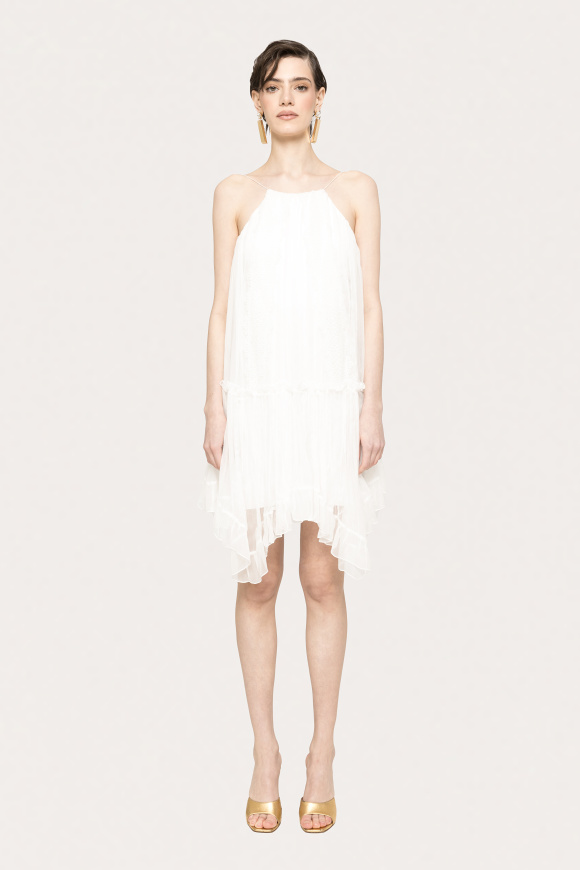 Lace applique silk dress