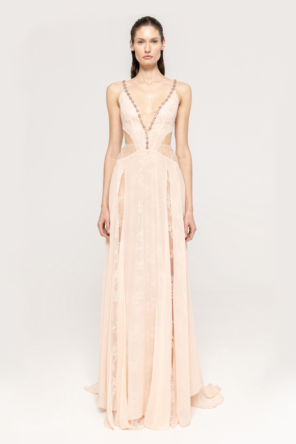 Crystal-embellished silk gown