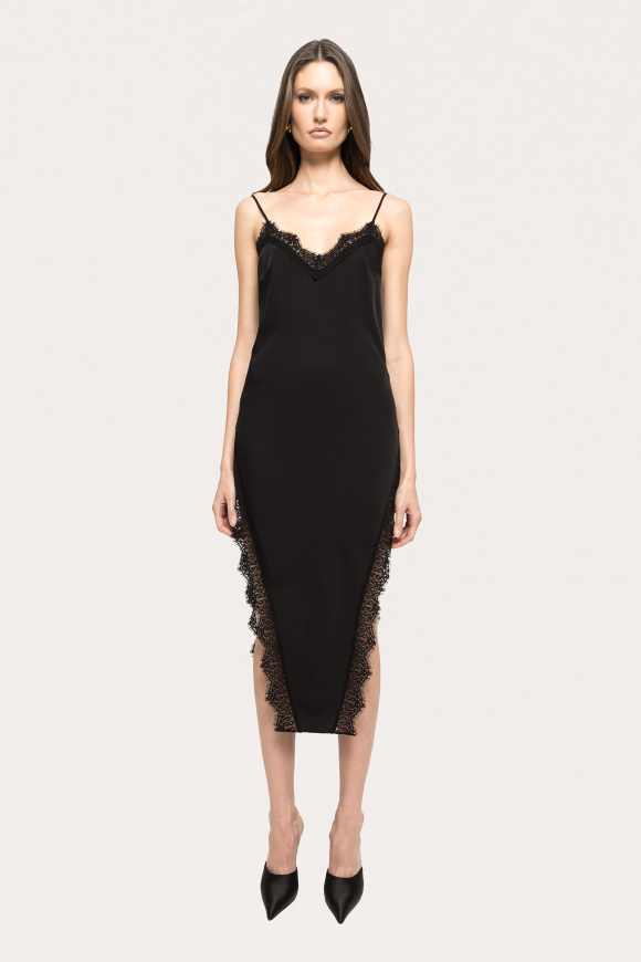 Lace-trimmed midi dress