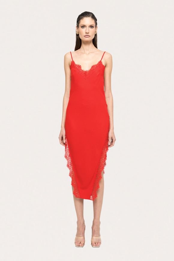 Lace-trimmed midi dress