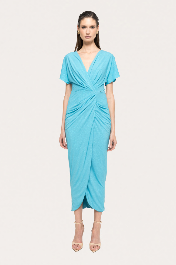 V-neck draped midi dress