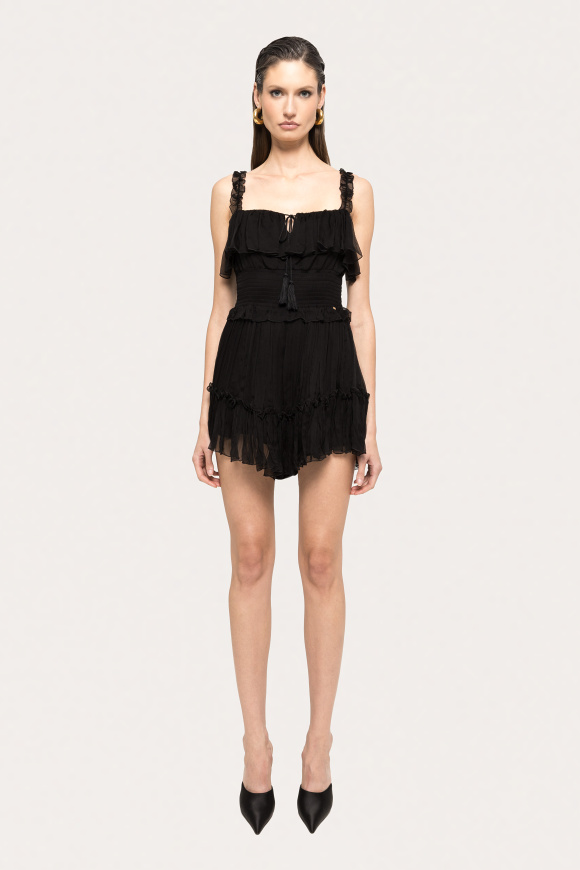 Ruffled silk mini dress