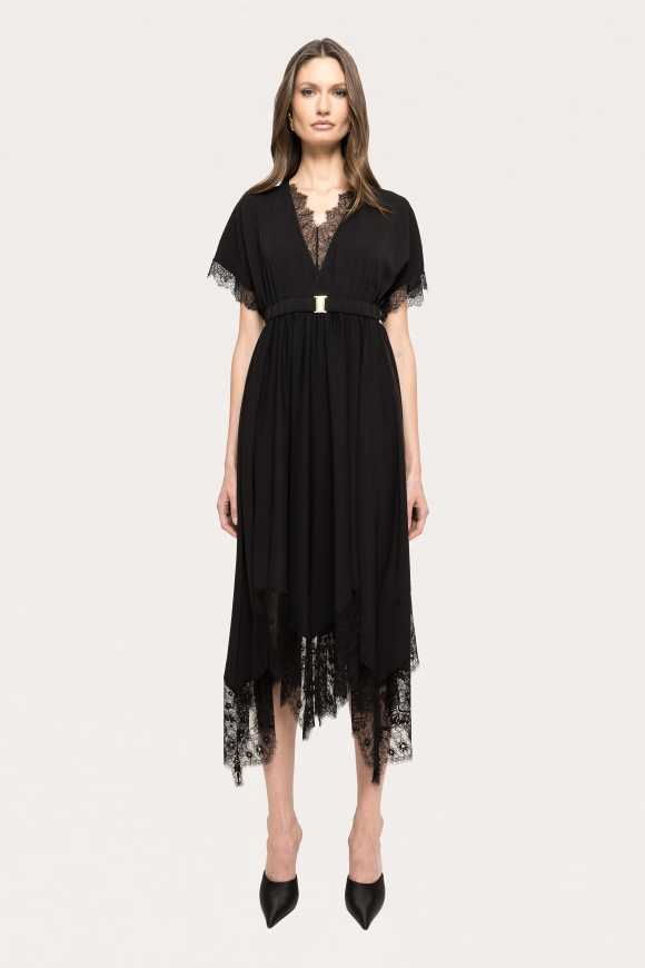 Lace-trimmed midi dress