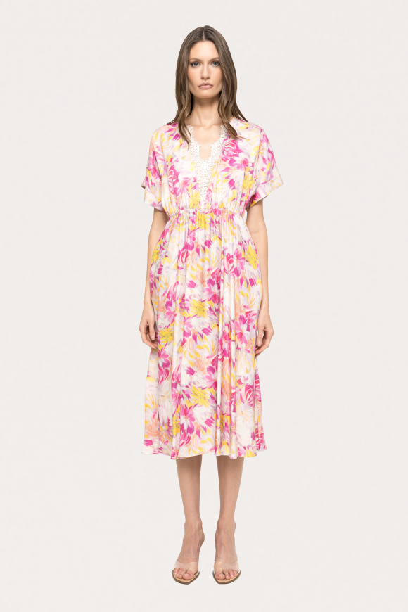 Lace-detail viscose midi dress